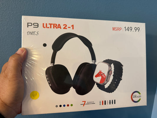 P9 Ultra 2-1 DMES ( Headphone & Watch /W 7 Different color and styles of bands)